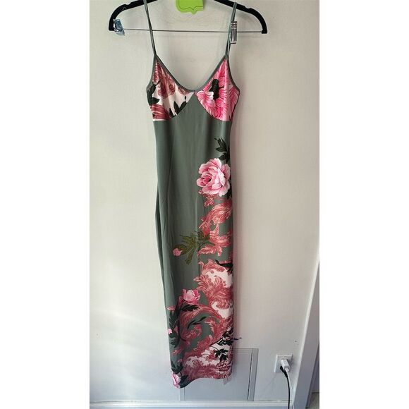 Commense XS Green Floral Maxi Dress Spaghetti Strap Party Cocktail - Picture 2 of 7